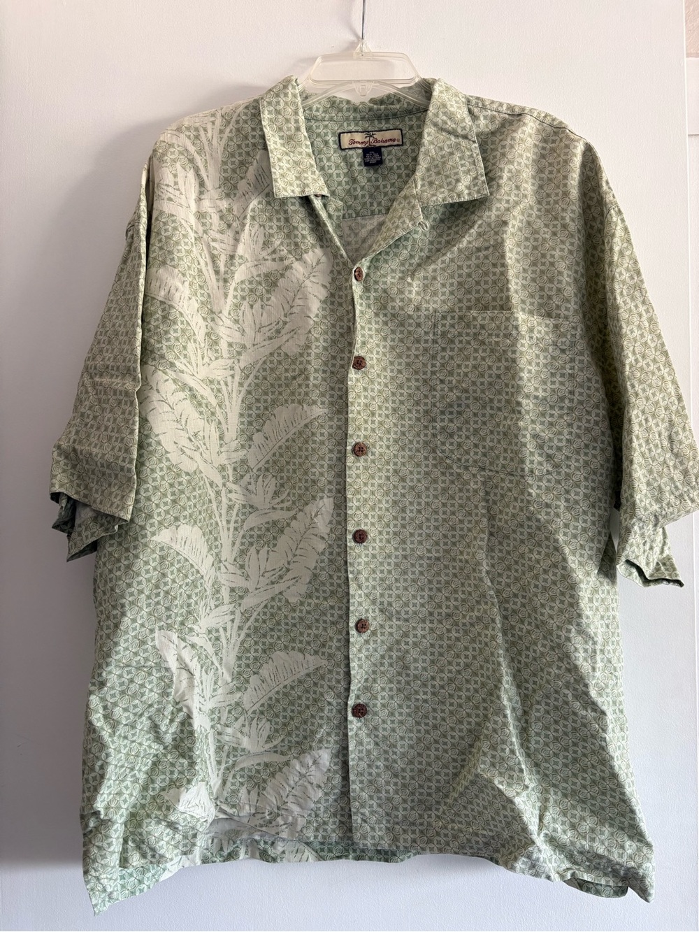 Tommy Bahama Sage Green Geo Palm Print 2XL Silk Shirt